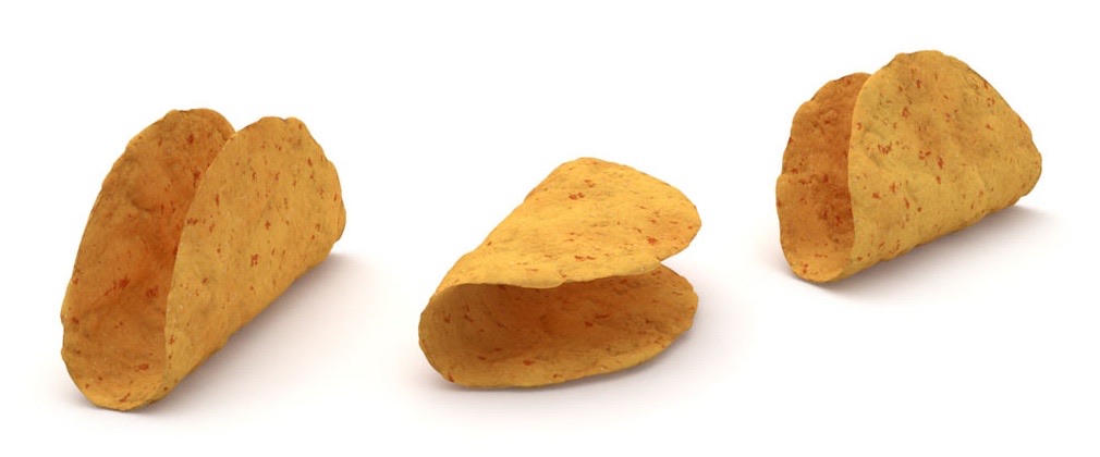 Three shells chips in 3D, each at a different angle