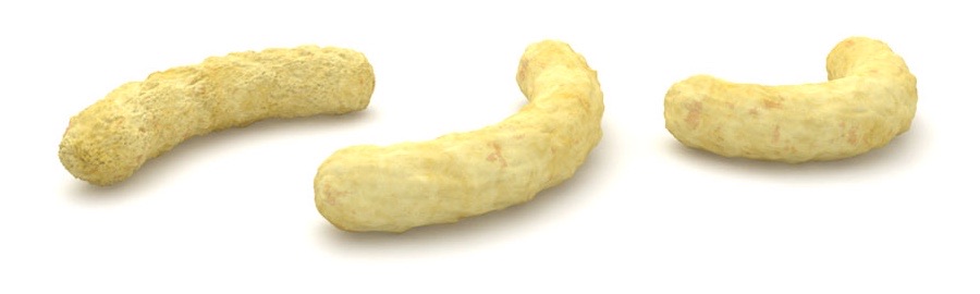 Three puffs chips in 3D, each at a different angle