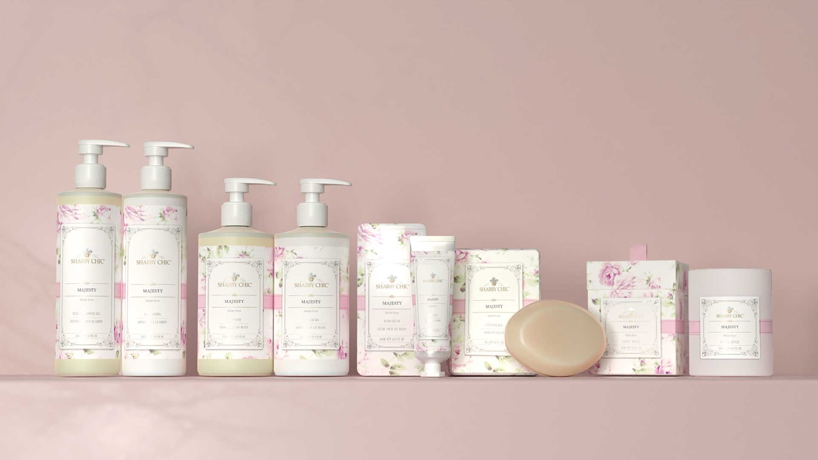 Shabby Chic Majesty lineup on a shelf