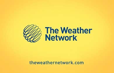 The Weather Network logo and web address on a yellow ground