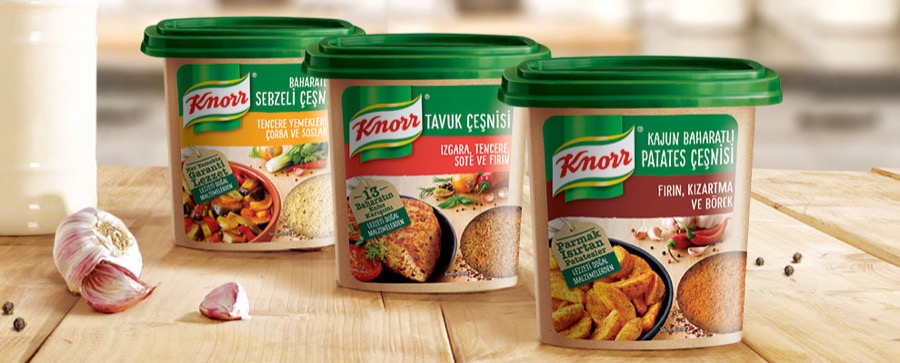 Knorr Çeşni seasoning tubs, packaging design by Orhan Irmak Tasarım for Unilever